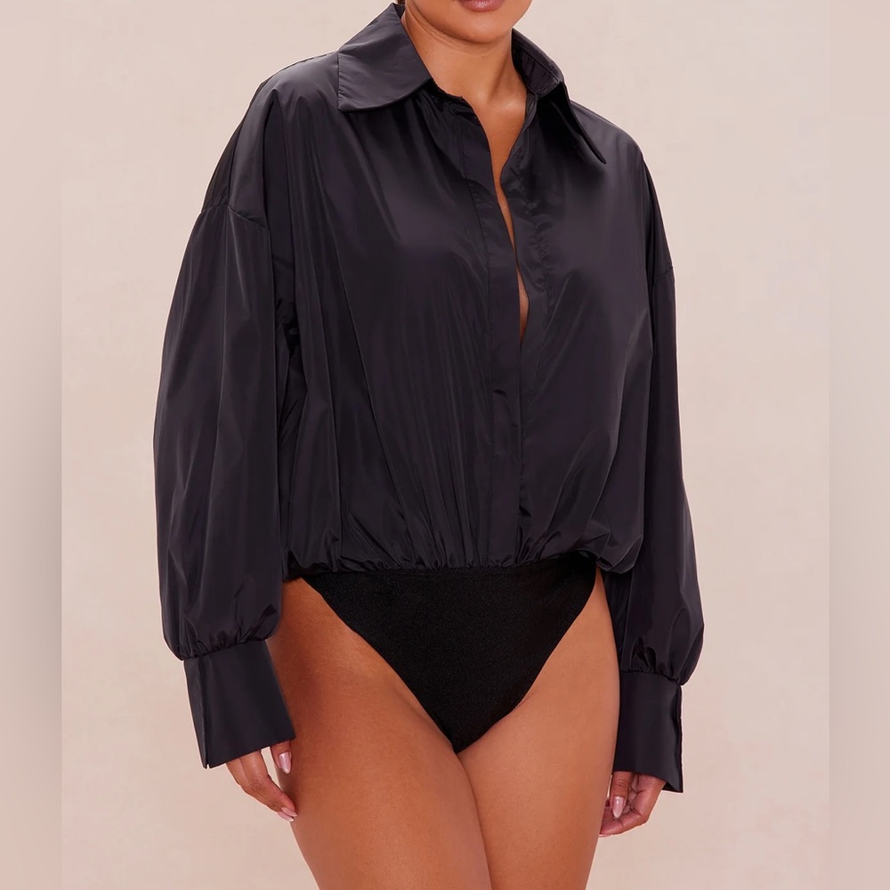 Black Collard Bodysuit Top